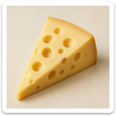 realistic Italian Emmental cheese slice with holes on a light background sticker