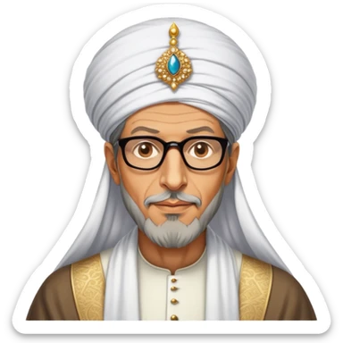 Jeff Goldblum no glasses as a regal portrait dressed as suleiman-the-magnificent,-depicted-as-a-regal-ottoman-sultan-adorned-with-a-large,-white,-round,-tall-turban-and-a-majestic-grey-beard,-his-commanding-gaze-bathed-in-warm,-historic-lighting-that-exudes-time with a large beard **no glasses** sticker