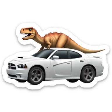 A dinosaur that looks like Vin Diesel in Fast and Furious driving in a Dodge Charger with a monster who looks like Paul Walker sticker