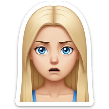 beautiful white girl with long straight blonde hair blue eyes sad angry upset hurt mad sticker
