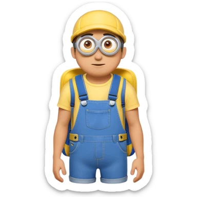 A man wearing a minion pack  sticker