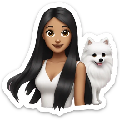 ariana grande with straight black hair holding a japanese spitz sticker