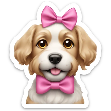 A dog wearing a pink bow sticker
