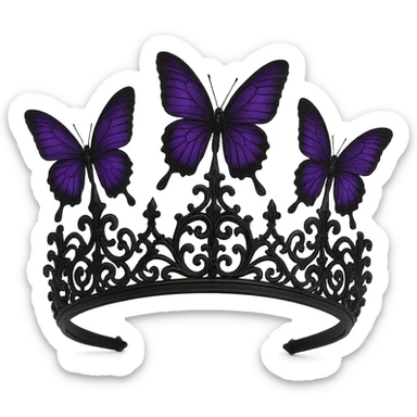 butterfly crown in matte black with purple butterflies and gothic filigree, mysterious and elegant sticker