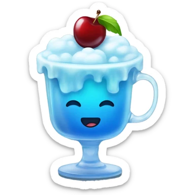 Blue sky jelly with a cherry on top and clouds in a class cup sticker