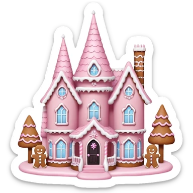Cute gothic Queen Anne style pastel pink gingerbread house mansion sticker
