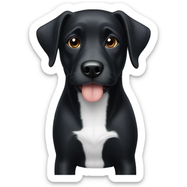 Black dog with white chin sticker