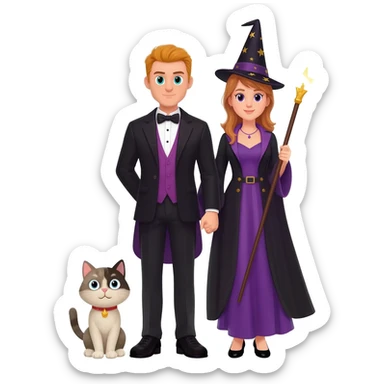 magician couple and their pet cat sticker