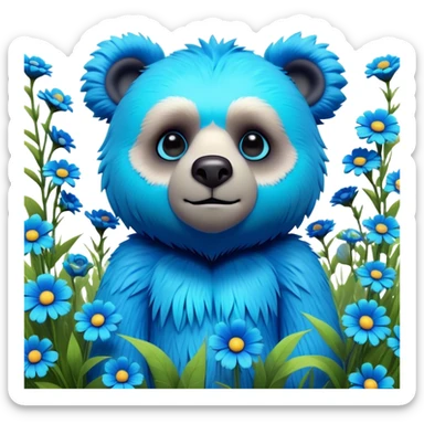 3D, adorable little Pixar style blue neon punk bear in a field of flowers, ultra detailed, each lash, eye, and strand of fur is shown in stunning detail as though captured in a timeless photograph, rich textures, visually rich, so lifelike it feels like it could leap off the page at any moment sticker