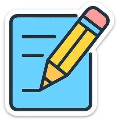 pencil writing on paper, minimal color icon style sticker
