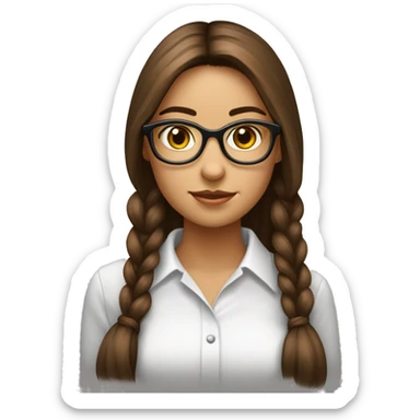 Fille chatain cheveux longs lunettes ronde noire yeux marrons sticker