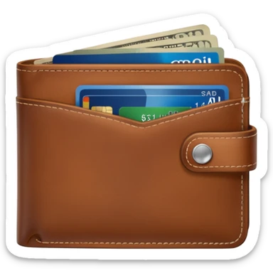 portefeuille marron avec quelques billets et carte bancaire sticker