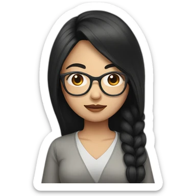 Asian girl with long black hair and glasses Cross legged sticker