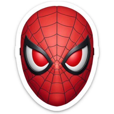 Spider-Man head, black mask, red webbing, large red eyes, minimal, clean, rounded, 3D shading, front-facing sticker