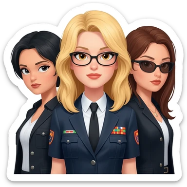 generate three spy girls, a blonde one, and two brunettes sticker