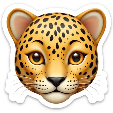 Cinematic Cute Jaguar Portrait Emoji, Head tilted playfully and inquisitively, with a smooth, agile form accented by delicate spotted patterns and round, sparkling eyes full of charm, Simplified yet irresistibly adorable features, highly detailed, glowing with a warm, inviting wild glow, high shine, affectionate and lively, stylized with a touch of whimsical feline grace, soft glowing outline, capturing the essence of a mischievous yet loving jaguar that feels like it could pounce out of the screen into your arms! sticker