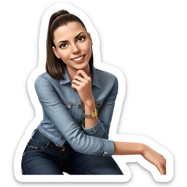 smiling girl in denim outfit sticker