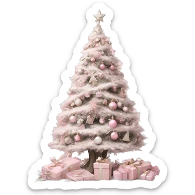 Pink Christmas shabby chic tree  sticker