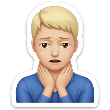 a bust of a person with both their hands around their neck with a face in pain sticker