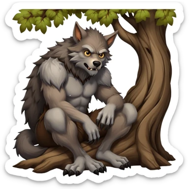 Werewolf sitting by a tree sad  looking into the abyss ￼￼ sticker
