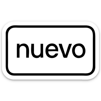 rectangular label with the word 'nuevo', minimalist style, black outline only, no fill, no shadow sticker