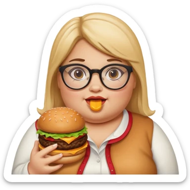 fat girl with glasses eating buger sticker