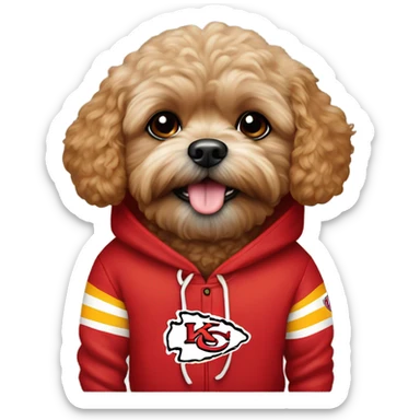 Red Shipoo dog in Kansas City chiefs hoodie sticker