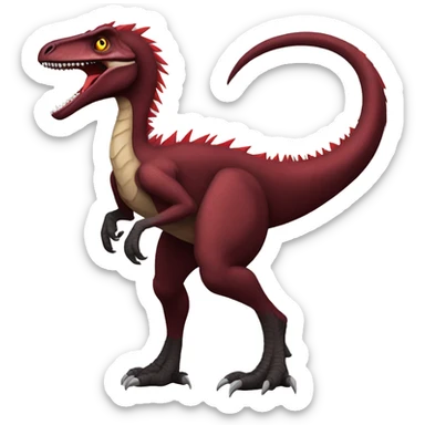 Cool edgy handsome Maroon-colored velociraptor with red spiky mane full body sticker