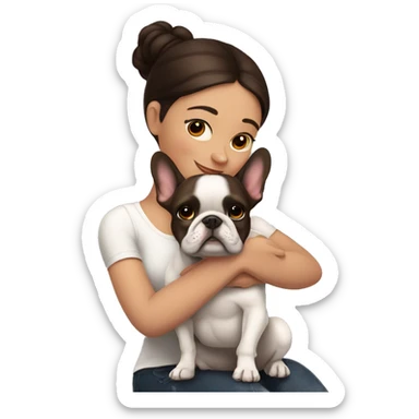Dark brown hair woman hugging a french bulldog sticker