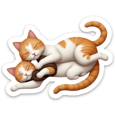 ginger and white small cat eyes closed lying down upside down with paws stretched out in different directions sticker
