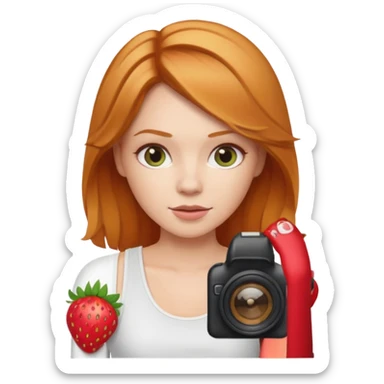 Strawberry blonde photographer wearing white tank sticker