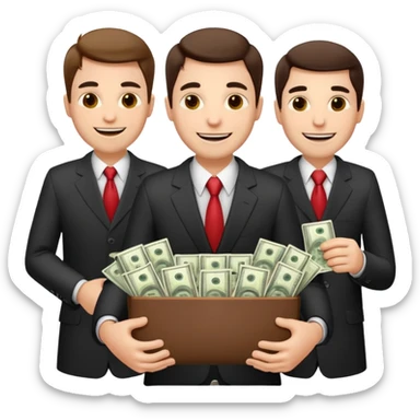 a group businessmen with greedy faceholding so many money sticker