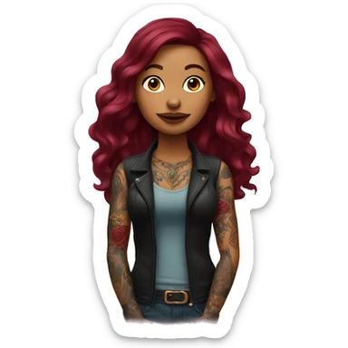Tattooed woman with long burgundy hair sticker