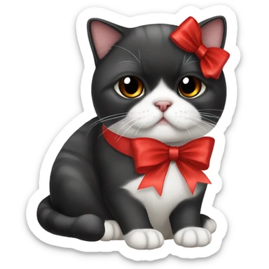 Black and white exotic shorthair cat with red bow sticker