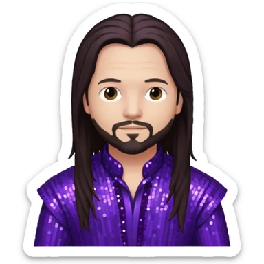 Jonathan Davis with long dark brown hair, purple sequin outfit sticker