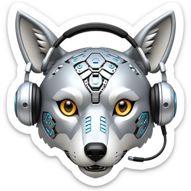 robotic wolf with digital eyes and circuit patterns wearing coach headset with football icon sticker
