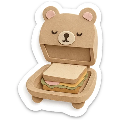 creamy brown sandwich maker bear, opening with a cute sandwich inside, soft pastel, full-body sticker
