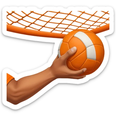A close-up of a hand gripping a handball, with the goalposts visible in the background. The focus is on the texture of the ball and the strength of the grip, with the goal net slightly blurred to emphasize the anticipation of the throw. sticker