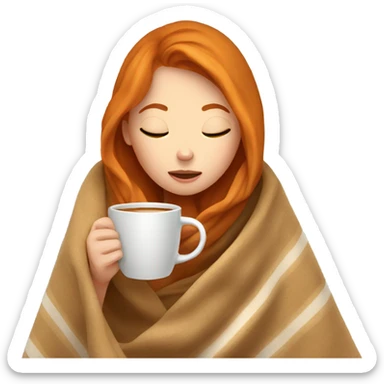 girl with Ginger hair inside a blanket sipping coffee eyes closed sticker