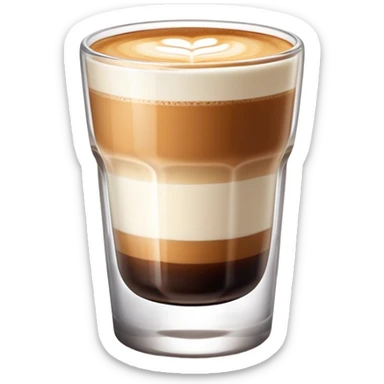 Cortado espresso drink in a small Gibraltar glass, milk and espresso coffee sticker