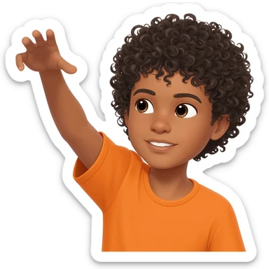 black boy curly hair orange shirt reaching for something sticker