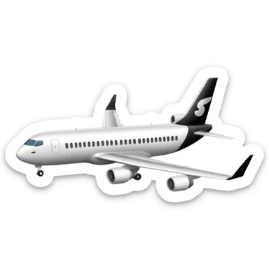A commercial airplane side on (2d) that is black and white sticker