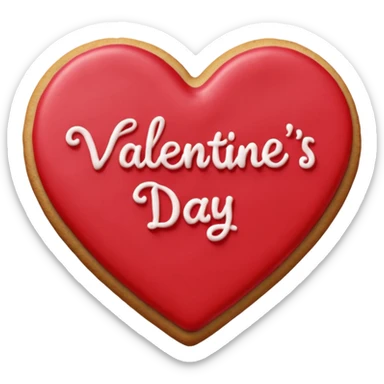 Heart-shaped cookie with smooth red icing, write 'Valentine's day' on top of the red icing in white icing sticker