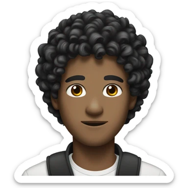 Black hair  big curly, sharp jawline, white skin, teen, fair skin, male sticker