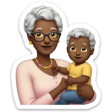grandma holding black baby with rainbow hair sticker
