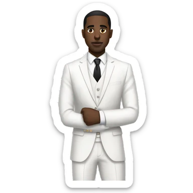 Create a black man with cut in his eyebrow with big black eyes and white suit all white suit with earrings  sticker