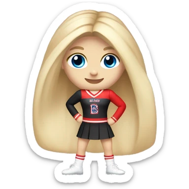 Long hair girl wearing red and black uniform American with blonde hair and blue eyes doing cheerleading  sticker