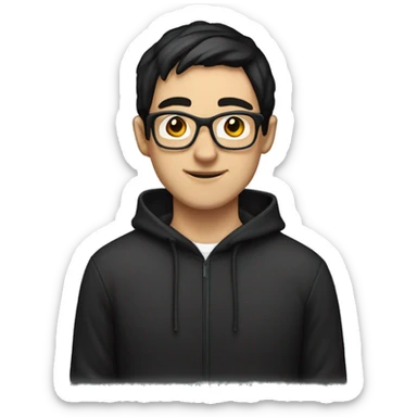 nerd white guy with short black hair and headphones in black hoodie sticker