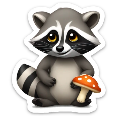 Raccoon holding mushroom sticker