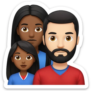 White man with black hair and black beard standing next to a black girl with long black hair sticker